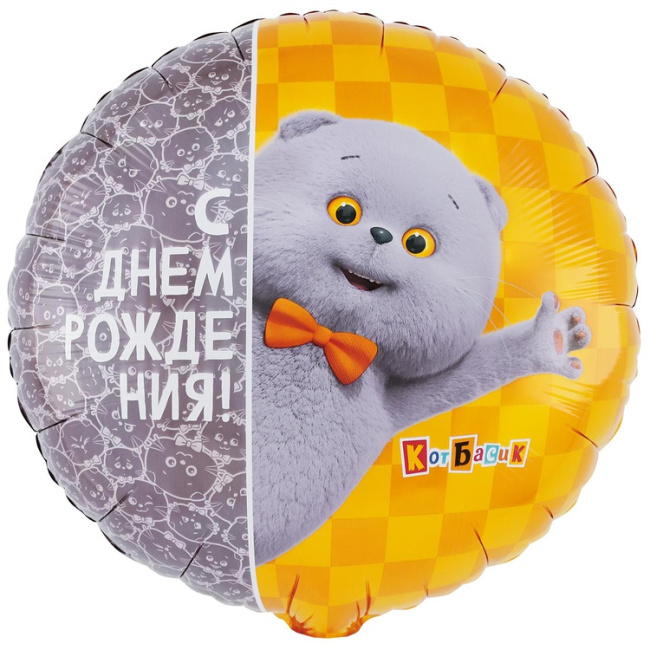 Воздушные шары "Фольгированный круглый шар Кот Басик" - фото