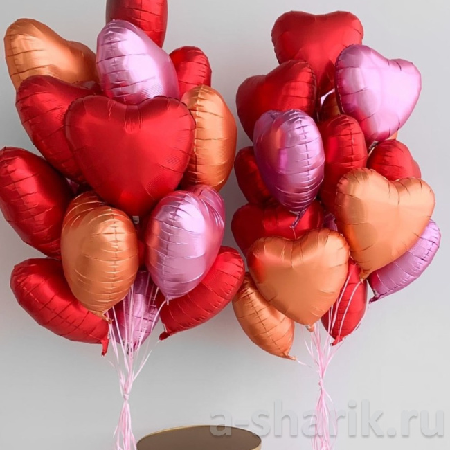Воздушные шары "Связка из 15 фольгированных шаров сердец" - фото
