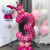 Воздушные шары на день рождения с цифрой Hello Kitty