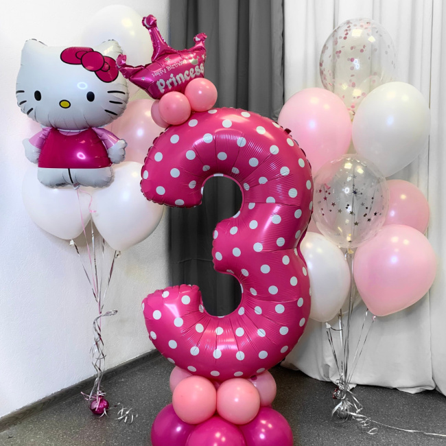 Воздушные шары "Воздушные шары на день рождения с цифрой Hello Kitty" - фото