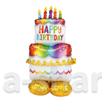 Фольгированный шар Торт Happy Birthday, высота 134 см.