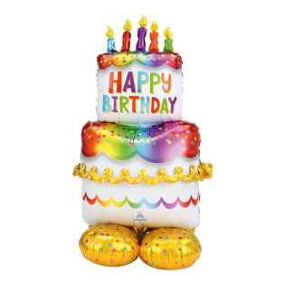картинка Фольгированный шар "Торт Happy Birthday", высота 134 см. магазин Одежда+ являющийся официальным дистрибьютором в России 
