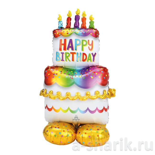 Воздушные шары "Фольгированный шар Торт Happy Birthday, высота 134 см." - фото