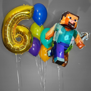 картинка Композиция из шаров с гелием «Minecraft приключение» магазин Одежда+ являющийся официальным дистрибьютором в России 