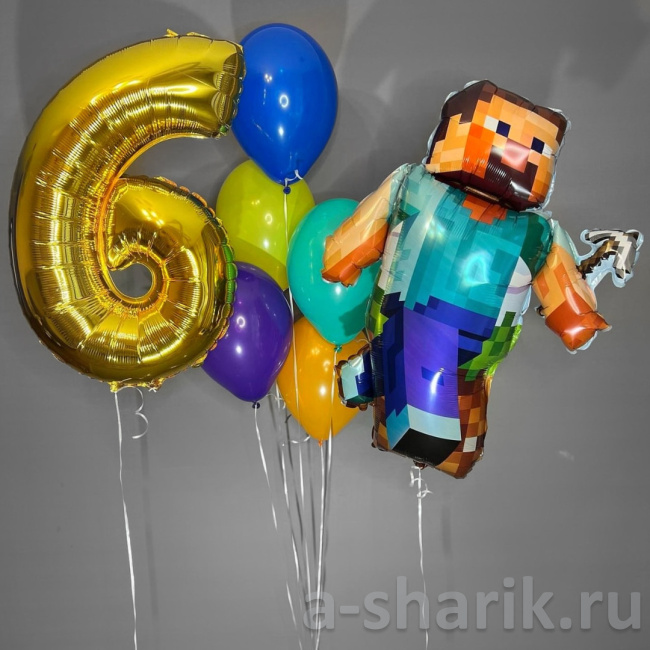 Воздушные шары "Композиция из шаров с гелием Minecraft приключение" - фото