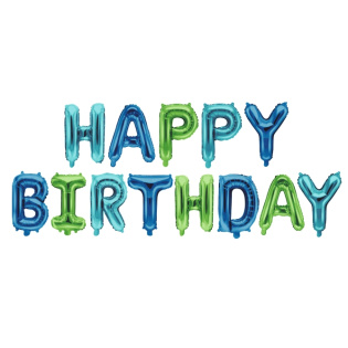 картинка Синий и зеленые шары-буквы "Happy Birthday" магазин Одежда+ являющийся официальным дистрибьютором в России 