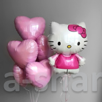 Воздушные шарики Hello Kitty с 5 розовыми сердцами