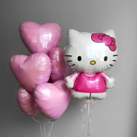 Воздушные шарики Hello Kitty с 5 розовыми сердцами