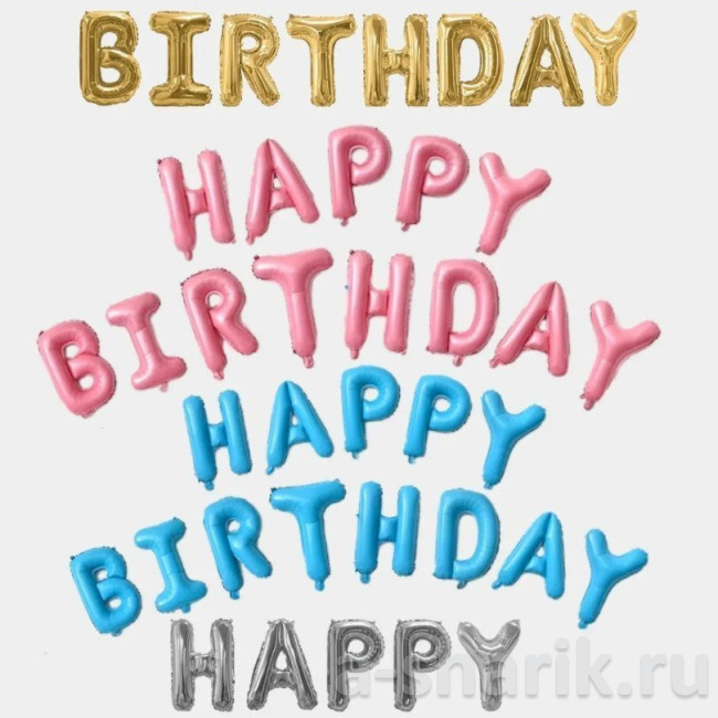 Воздушные шары "Фольгированная надпись Happy Birthday" - фото