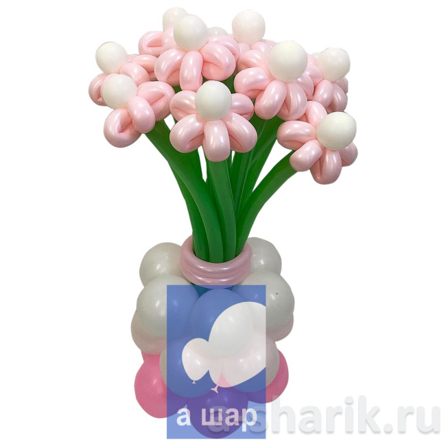 Воздушные шары "Цветы из шаров Ромашки, розовые" - фото