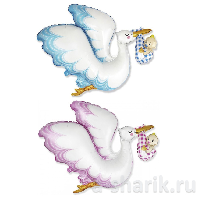 Воздушные шары "Шар из фольги Аист с младенцем" - фото