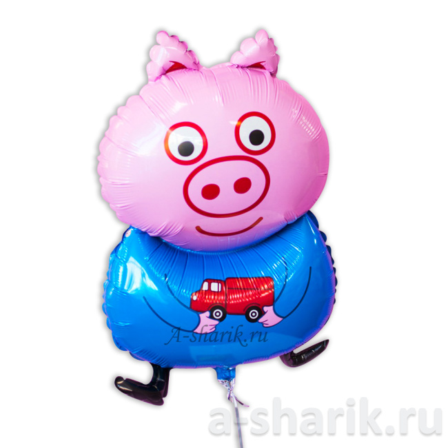 Воздушные шары "Фольгированный шар Поросёнок с машинкой" - фото