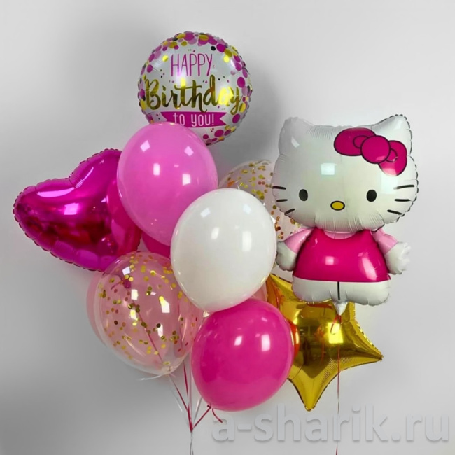 Воздушные шары "Композиция из шаров с гелием Hello Kitty" - фото