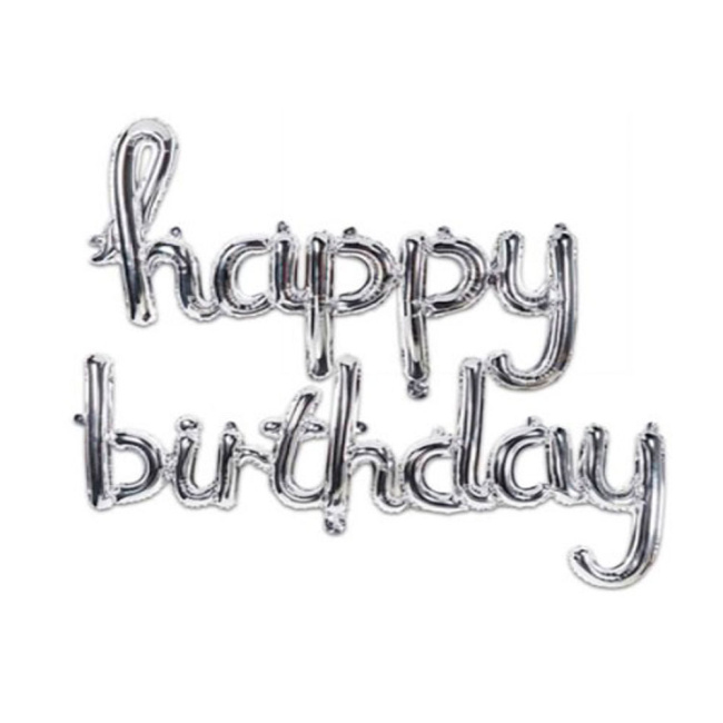 Воздушные шары "Фольгированная надпись Happy Birthday, шар серебро" - фото