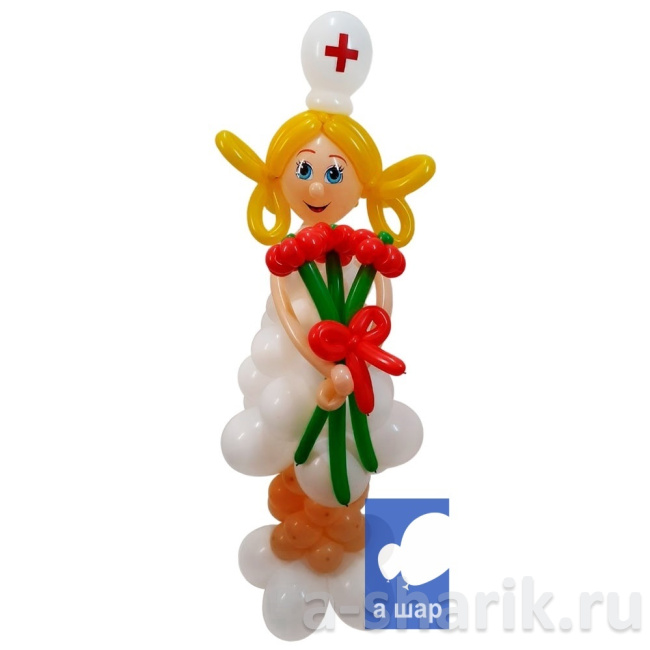 Воздушные шары "Фигура из шаров Медсестра с цветами" - фото