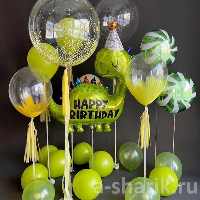 Воздушные шары "Набор шаров Динозавр, Happy Birthday" - фото