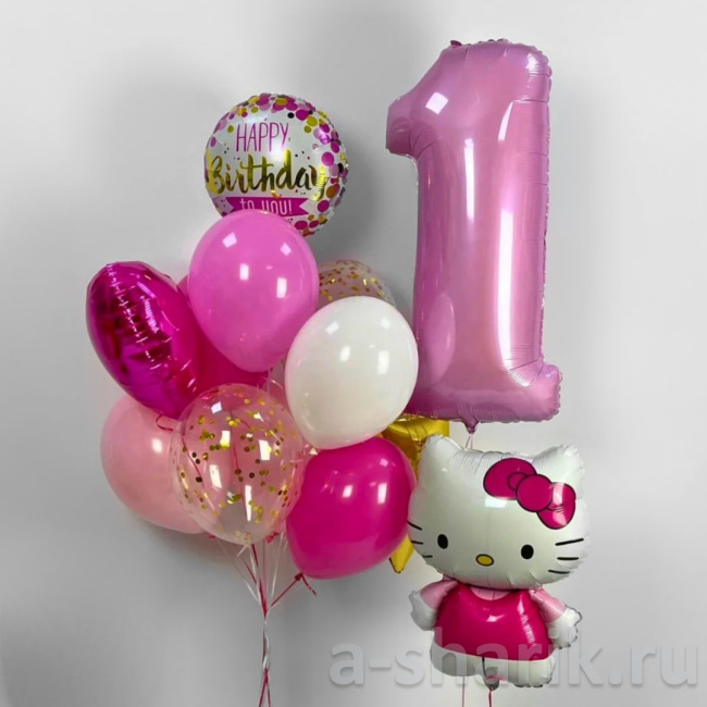 Воздушные шары "Воздушные шары на годик с фольгированной фигурой Hello Kitty" - фото
