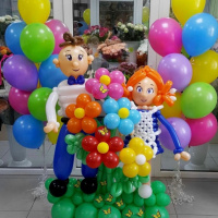 Оформление шарами Школьники с цветами
