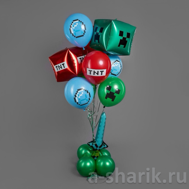 Воздушные шары "Фонтан из воздушных шаров Мир Minecraft" - фото