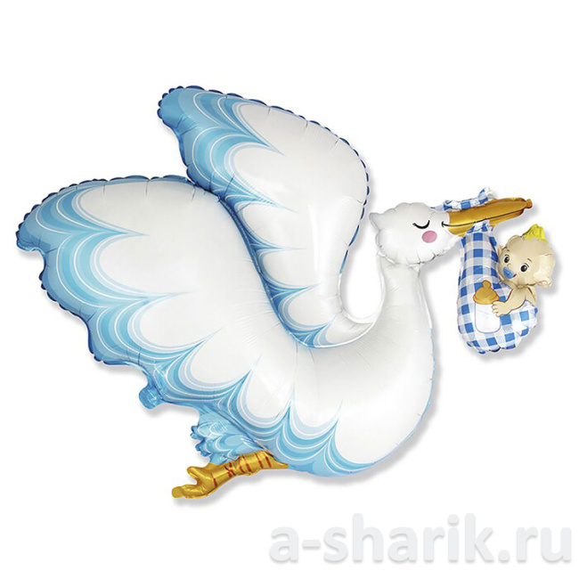Шар из фольги Аист с младенцем