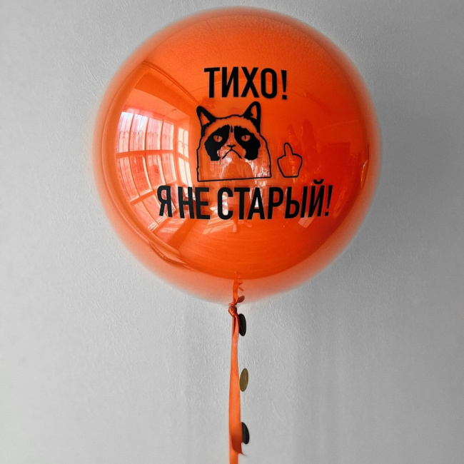 Воздушные шары "Большой шар дабл стафф с надписью Кот с характером" - фото