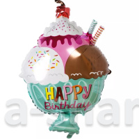 Фольгированный шар Мороженое в креманке, Happy birthday, 58 см
