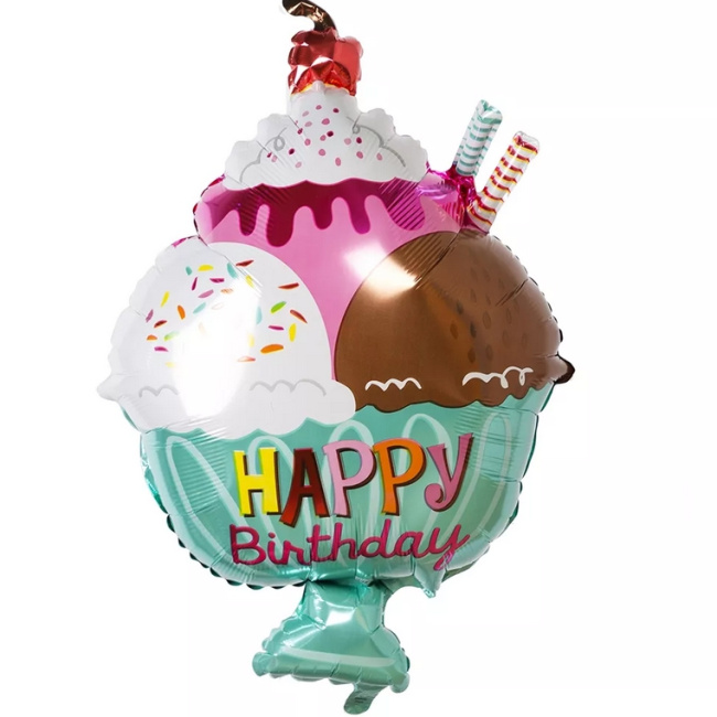 Воздушные шары "Фольгированный шар Мороженое в креманке, Happy birthday, 58 см" - фото