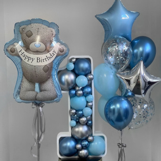 картинка Композиция из шаров с цифрой «Мишка Happy birthday» магазин Одежда+ являющийся официальным дистрибьютором в России 