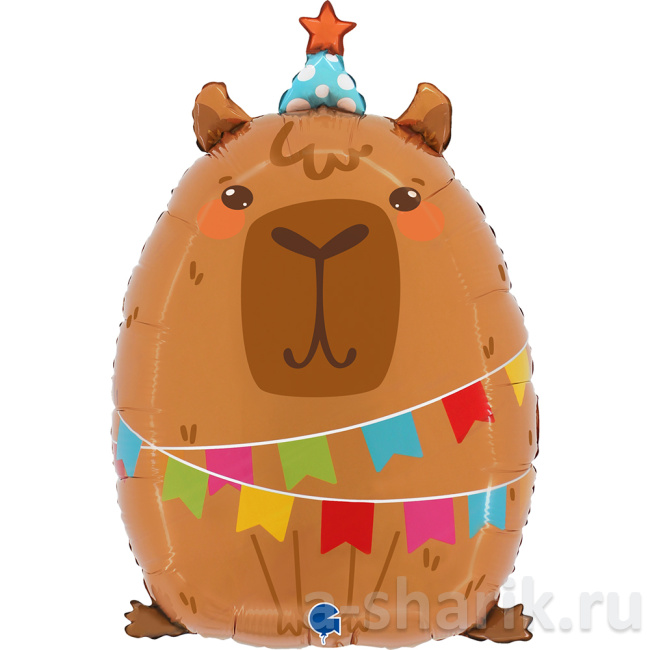 Воздушные шары "Фольгированный шар - фигура Капибара на вечеринке" - фото
