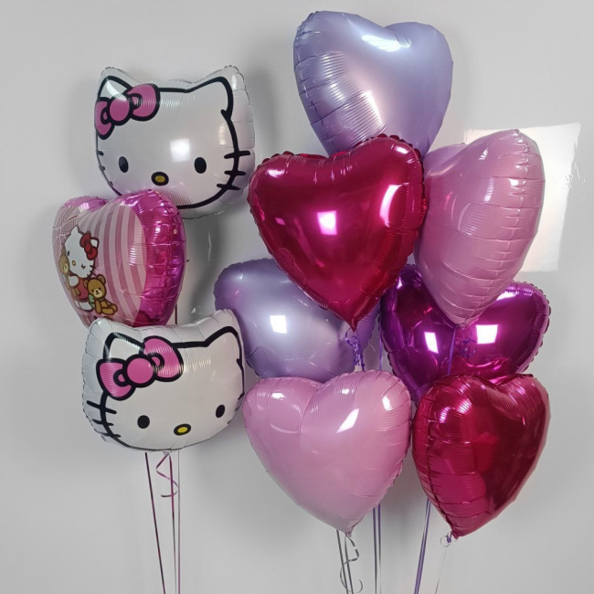Воздушные шары "Композиция воздушных шаров Мир Hello Kitty" - фото