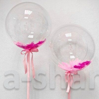Шар bubble с перьями, 60 см (гелий)