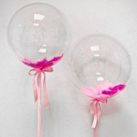 Шар bubble с перьями, 60 см (гелий)
