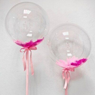 Шар bubble с перьями, 60 см (гелий)