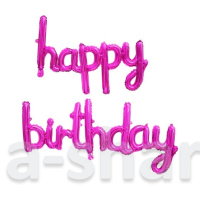 Надпись цвета фуксии из шаров Happy Birthday