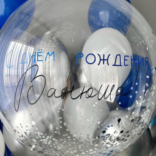 картинка Большой шар с конфетти и надписью магазин Одежда+ являющийся официальным дистрибьютором в России 
