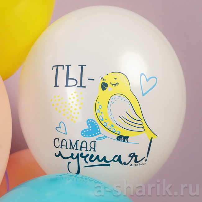 Воздушные шарики с изображением птичек на 8 Марта